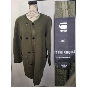 G STAR RAW Daxy Long Wool Cardigan Womens SZ XS Green Coat Military Pockets